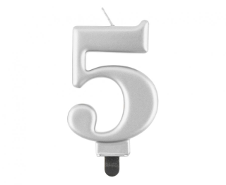 Metalická stříbrná svíčka č.5