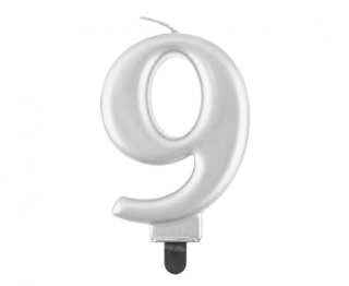 Metalická stříbrná svíčka č.9