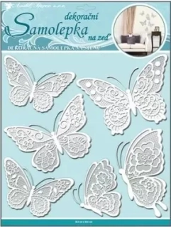 Samolepka na zeď motýli s bílými krajkovými křídly 30,5x30,5cm