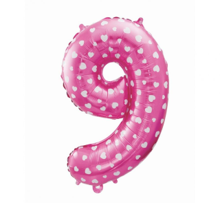 Nafukovací číslice 9 růžová srdíčka 64cm